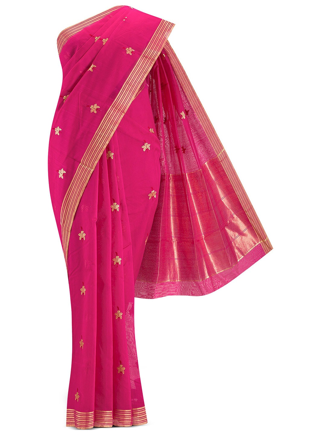 

Nalli Next Pink & Gold-Toned Woven Design Zari Silk Cotton Chanderi Saree