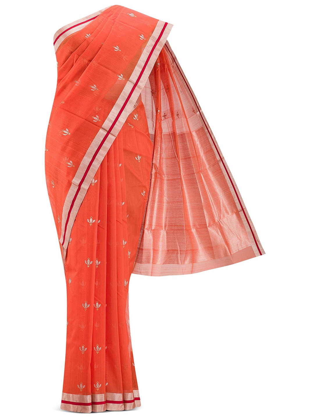 

Nalli Next Orange & Cream-Coloured Woven Design Zari Silk Cotton Chanderi Saree