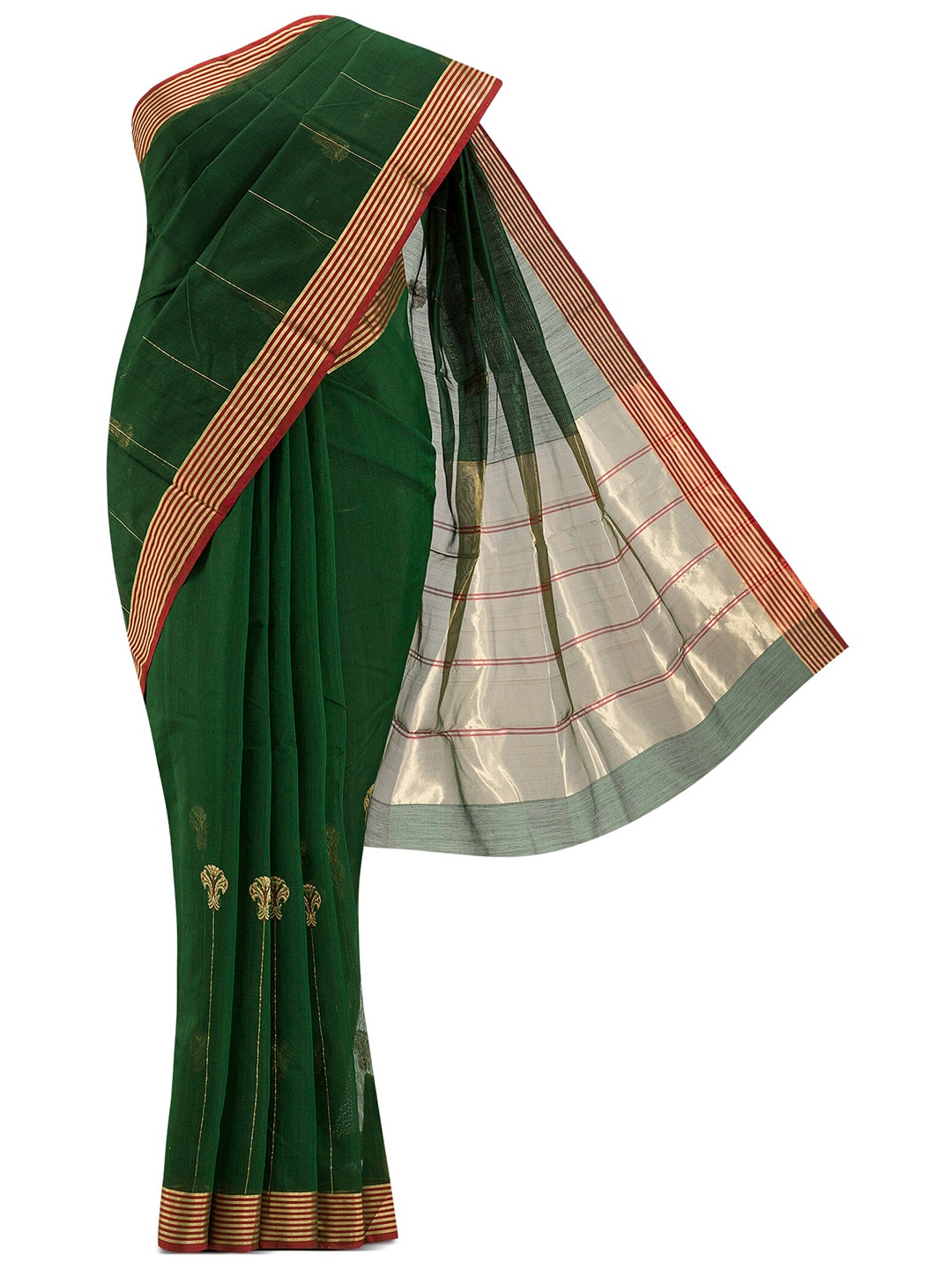 

Nalli Next Green & Red Woven Design Zari Silk Cotton Chanderi Saree