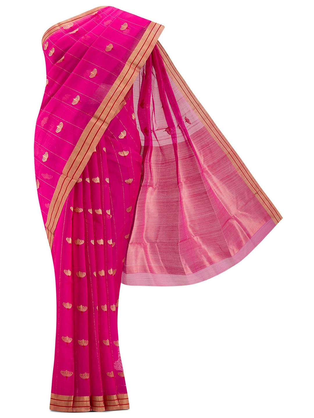 

Nalli Next Pink & Gold-Toned Woven Design Zari Silk Cotton Chanderi Saree