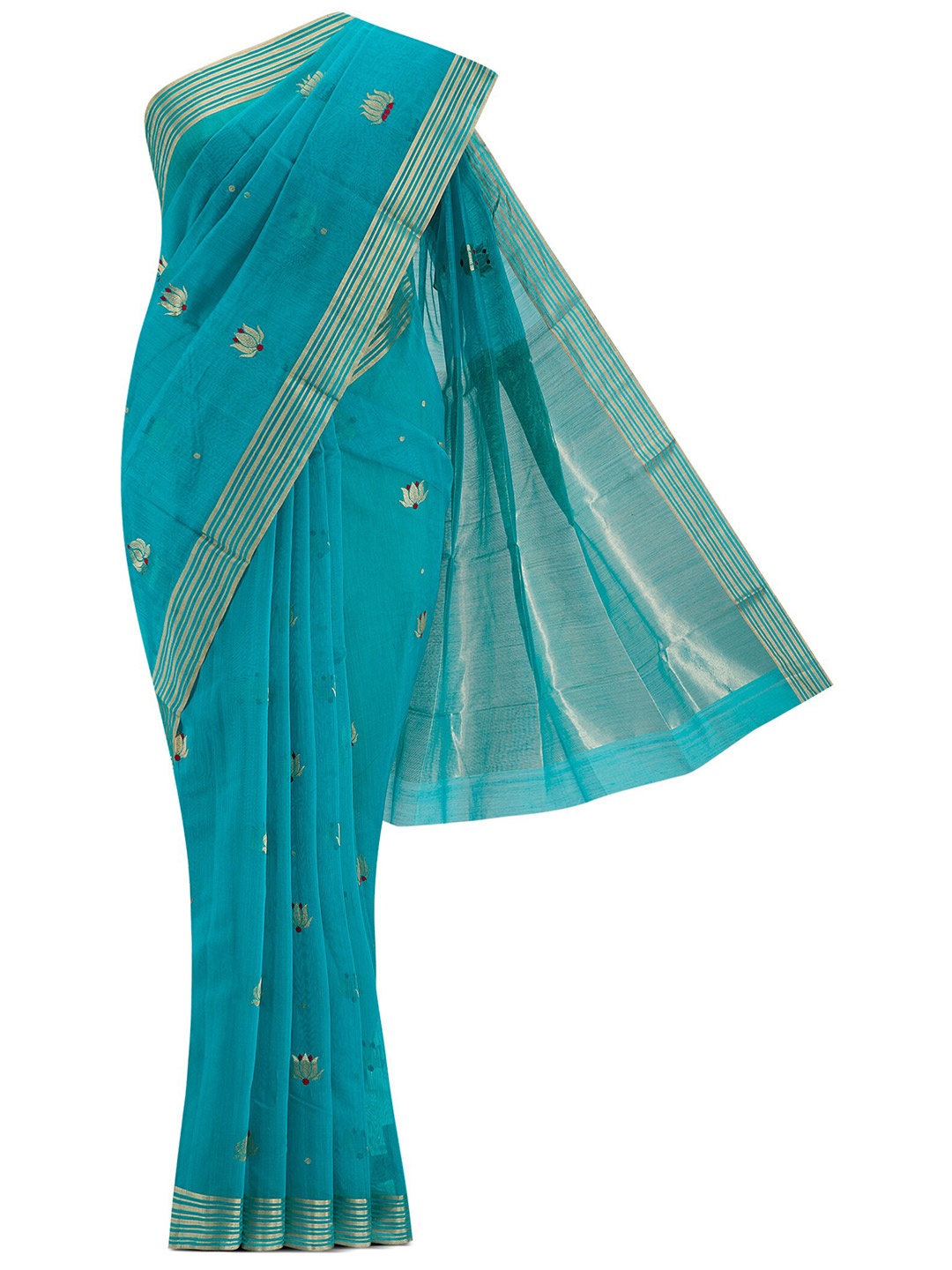 

Nalli Next Blue & Red Woven Design Zari Silk Cotton Chanderi Saree