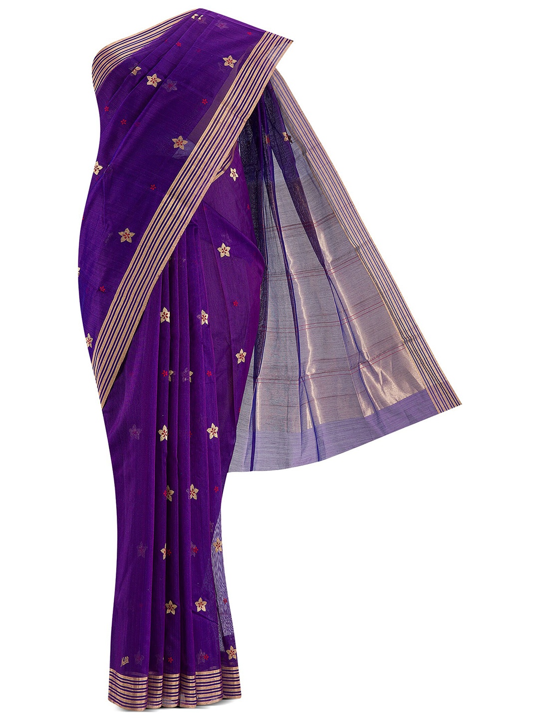

Nalli Next Purple & Gold-Toned Woven Design Zari Silk Cotton Chanderi Saree
