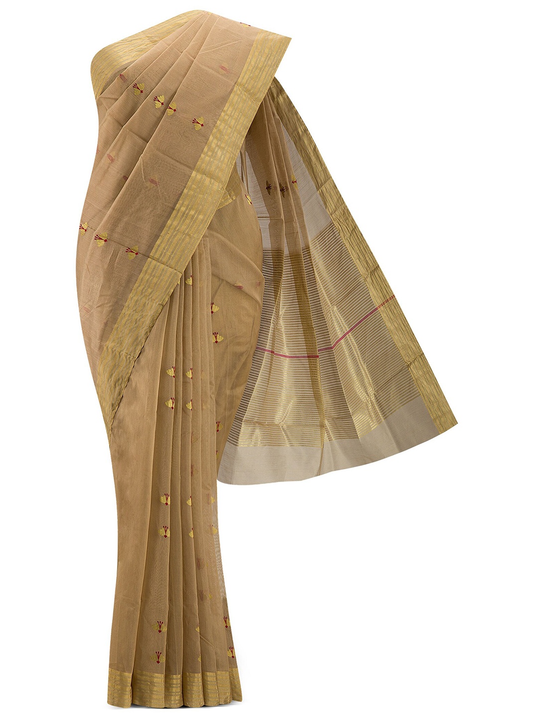 

Nalli Next Beige & Gold-Toned Woven Design Zari Silk Cotton Chanderi Saree