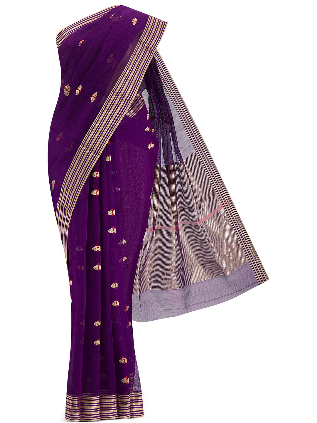 

Nalli Next Purple & Gold-Toned Woven Design Zari Silk Cotton Chanderi Saree