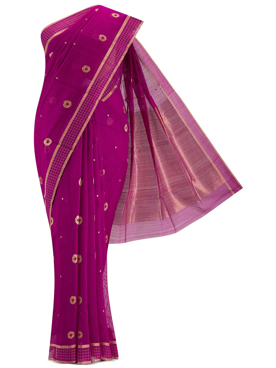 

Nalli Next Women Magenta & Gold-Toned Woven Design Zari Silk Cotton Chanderi Saree