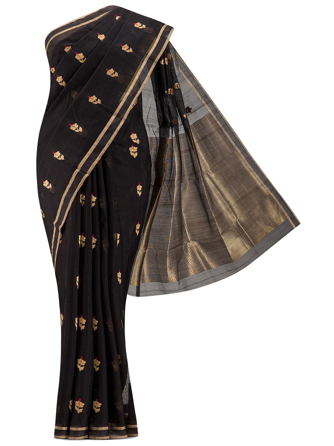 

Nalli Next Women Black & Gold-Toned Woven Design Zari Silk Cotton Chanderi Saree