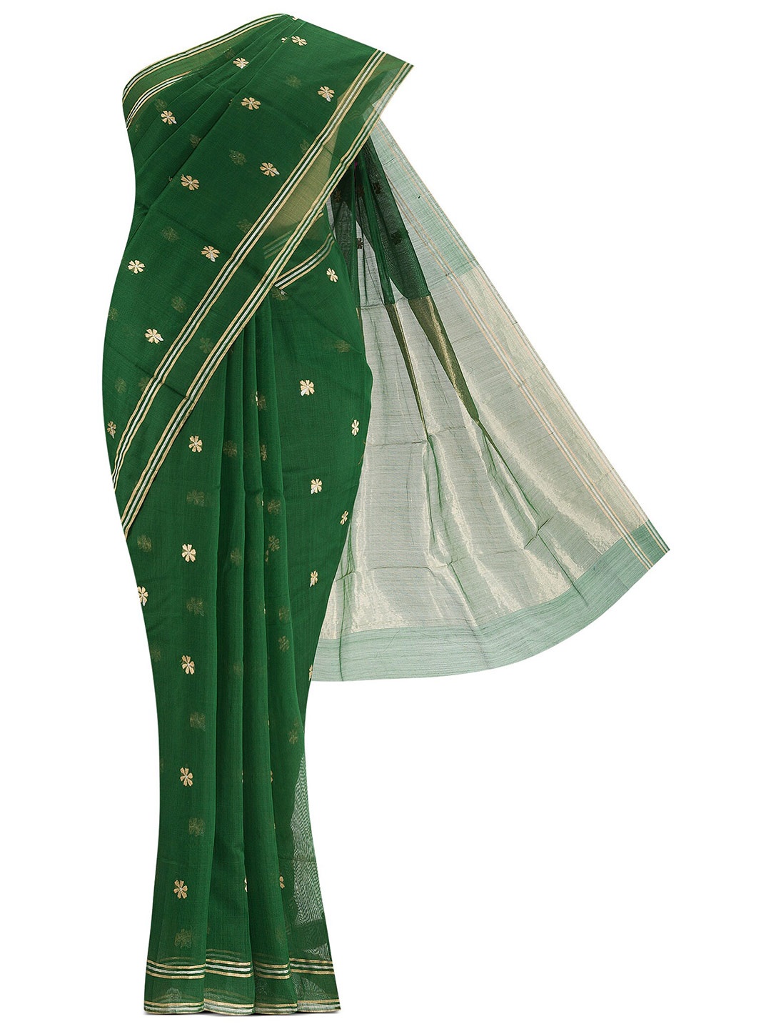 

Nalli Next Women Green & Gold-Toned Woven Design Zari Silk Cotton Chanderi Saree