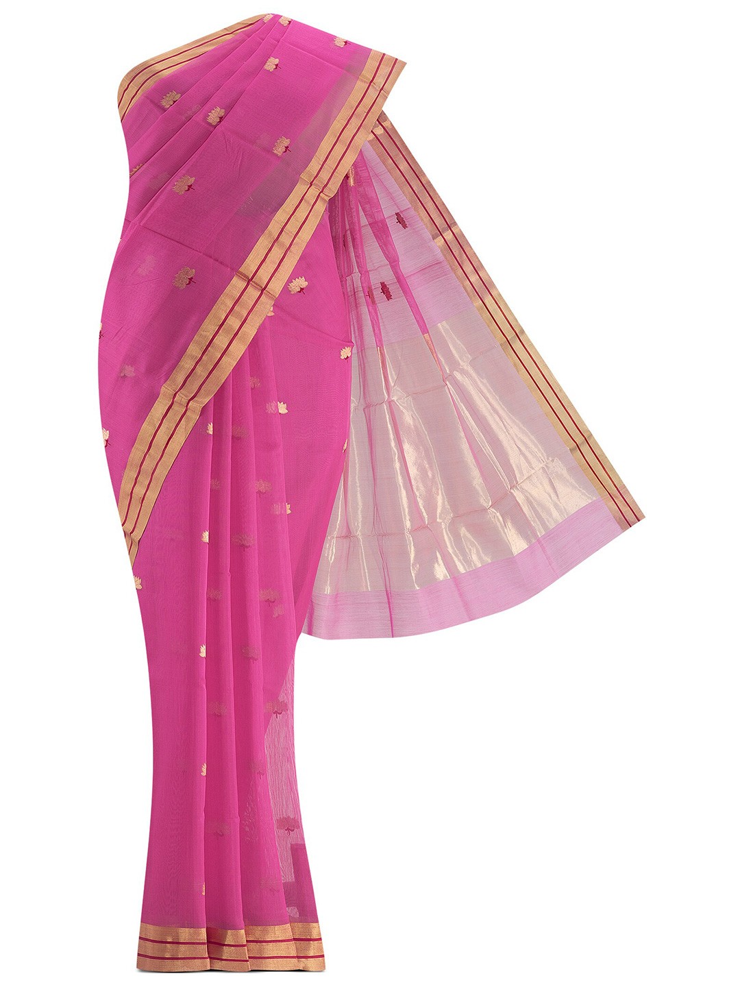 

Nalli Next Pink & Gold-Toned Woven Design Zari Silk Cotton Chanderi Saree