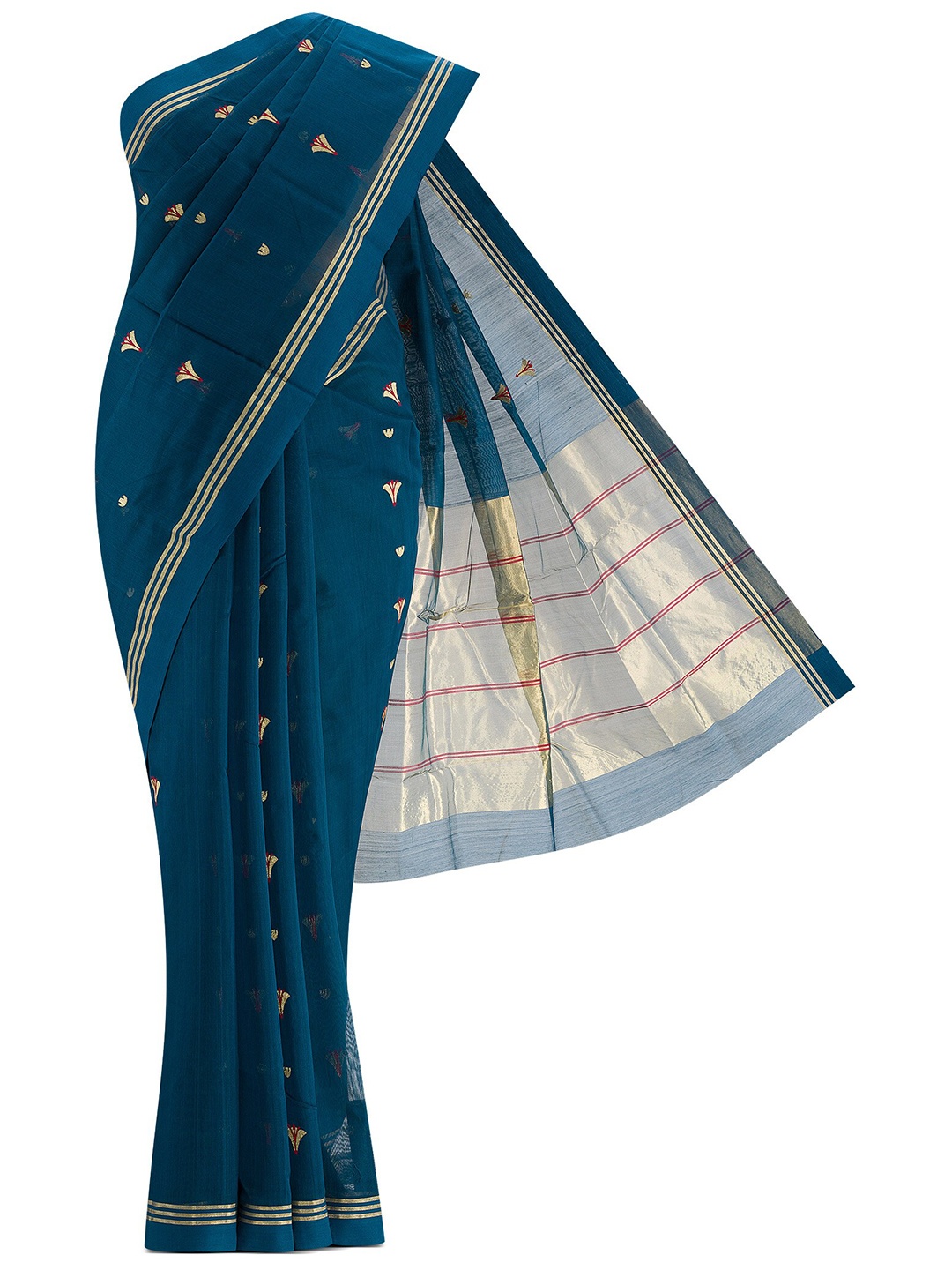 

Nalli Next Blue & Gold-Toned Woven Design Zari Silk Cotton Chanderi Saree