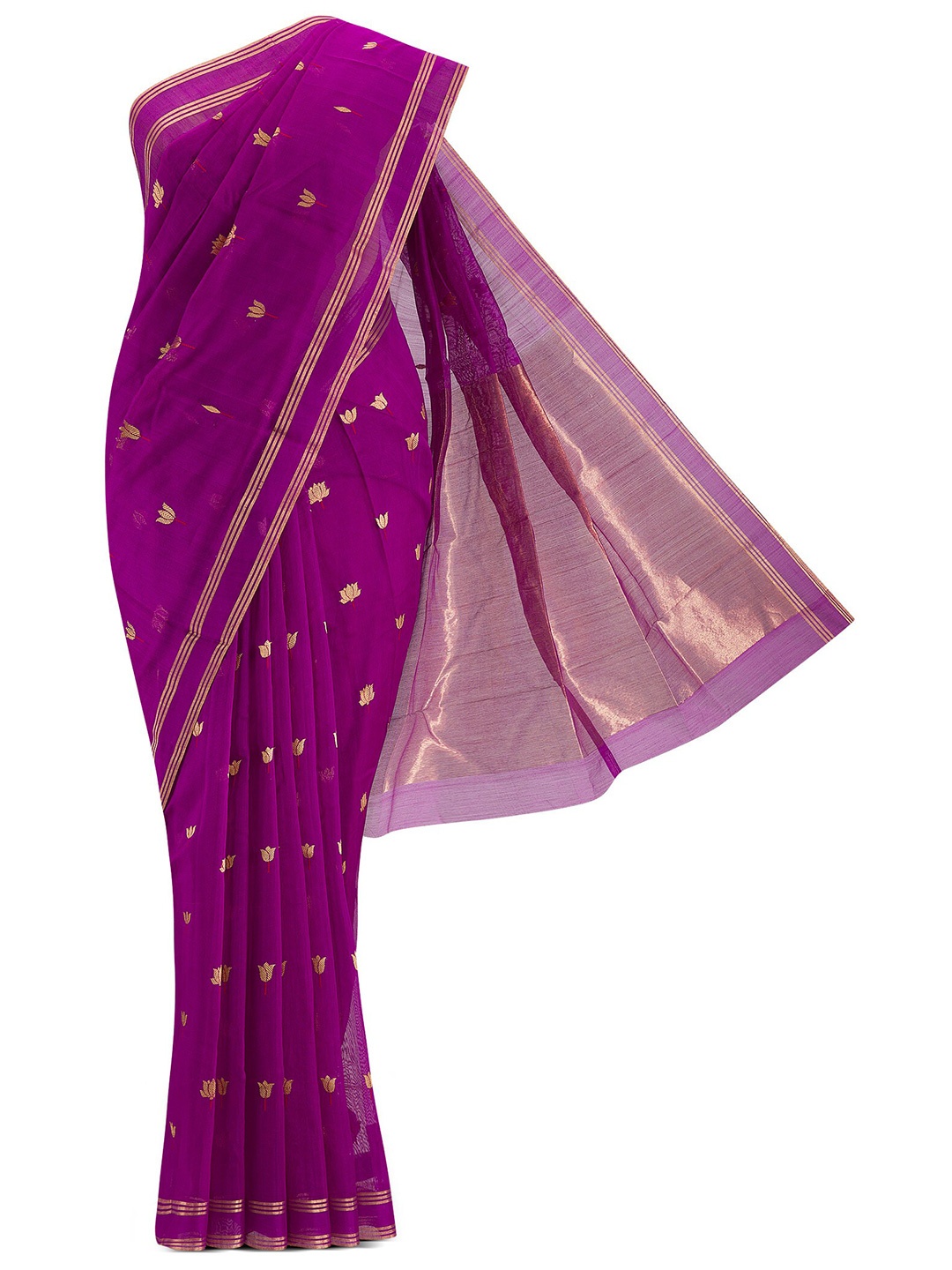 

Nalli Next Magenta & Gold-Toned Woven Design Zari Silk Cotton Chanderi Saree