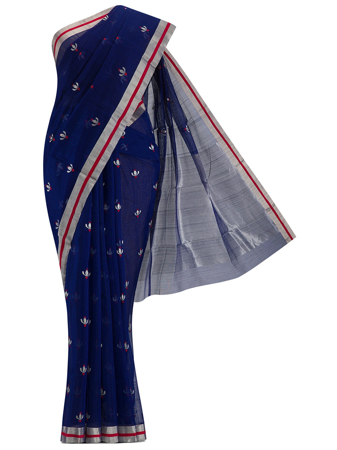 

Nalli Next Blue & Red Woven Design Zari Silk Cotton Chanderi Saree