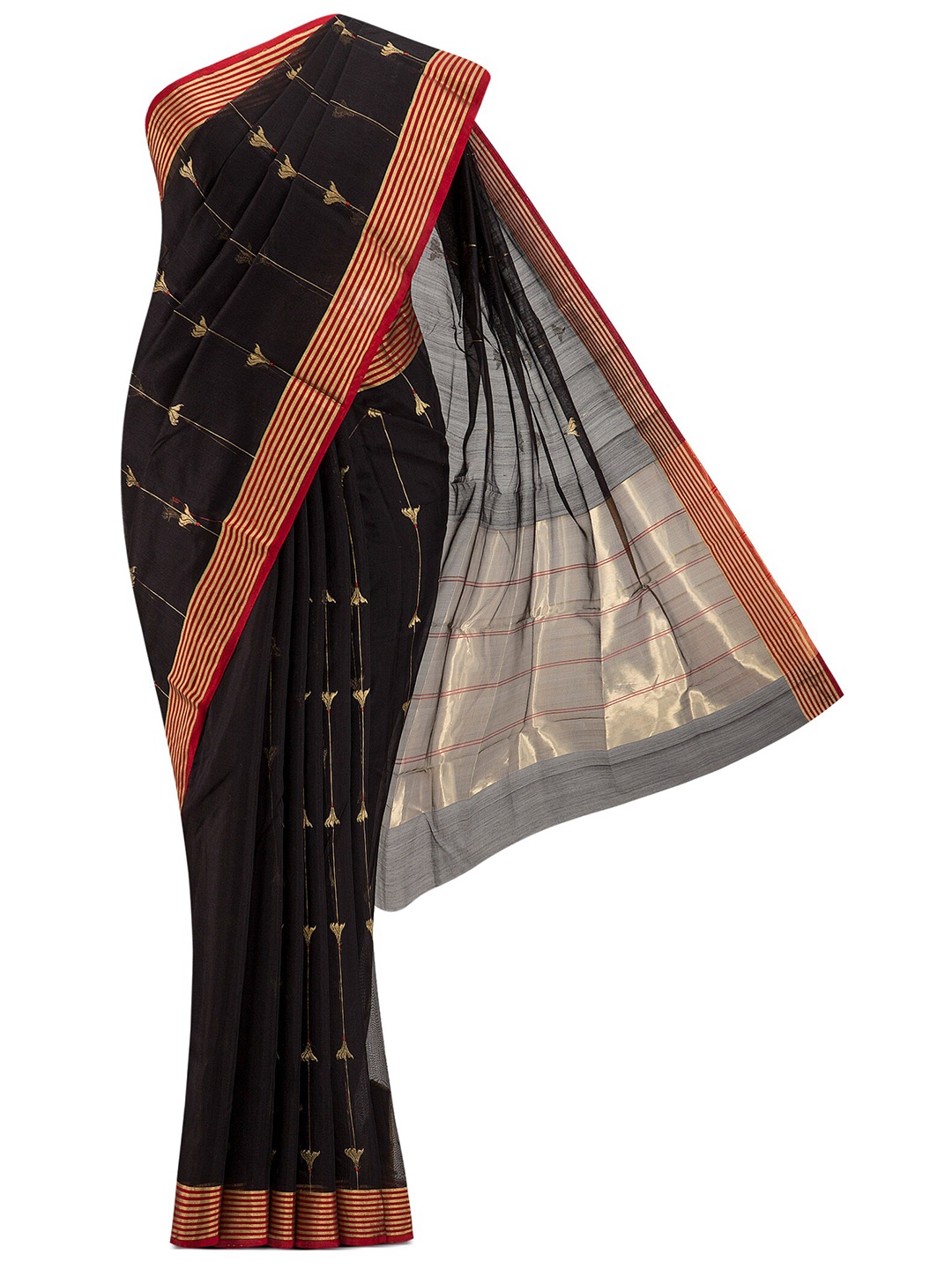 

Nalli Next Black & Gold-Toned Woven Design Zari Silk Cotton Chanderi Saree