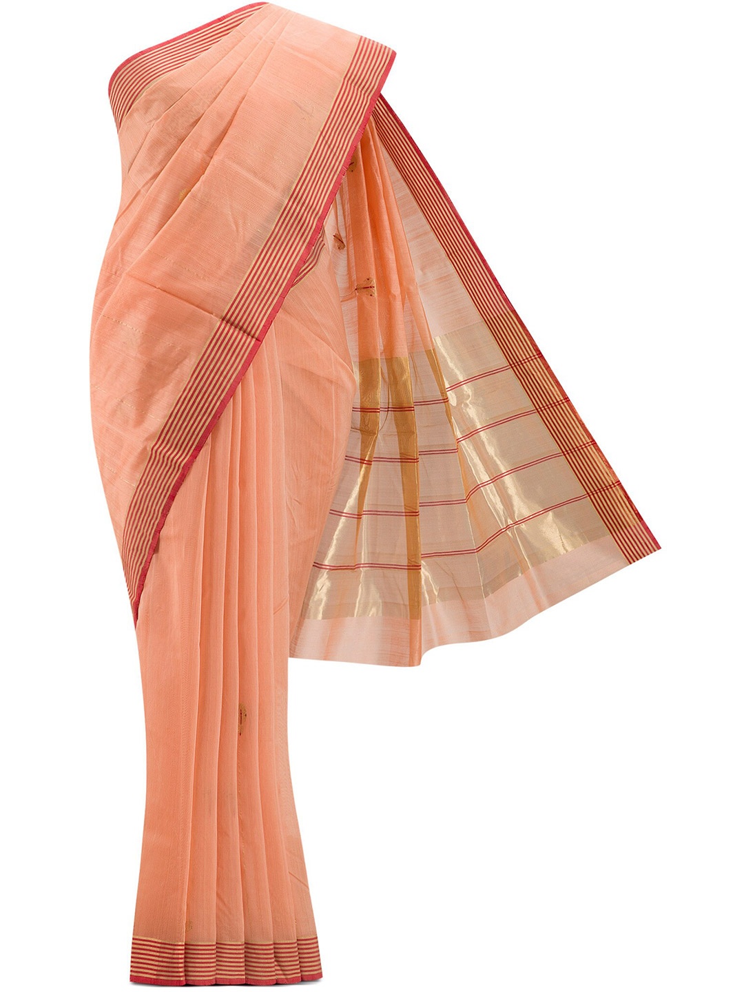 

Nalli Next Peach-Coloured & Gold-Toned Zari Silk Cotton Chanderi Saree