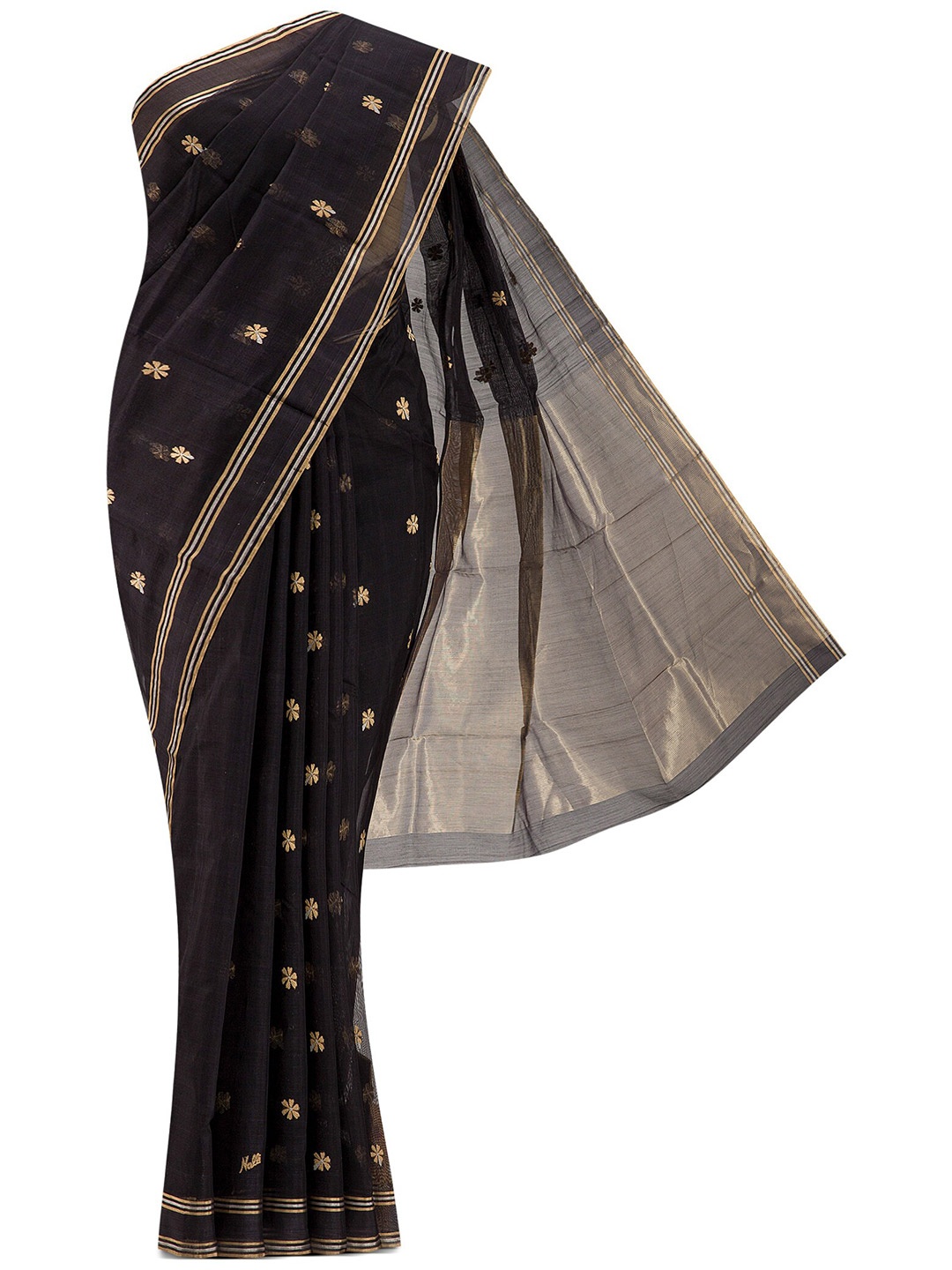 

Nalli Next Women Black & Gold-Toned Woven Design Silk Cotton Chanderi Saree
