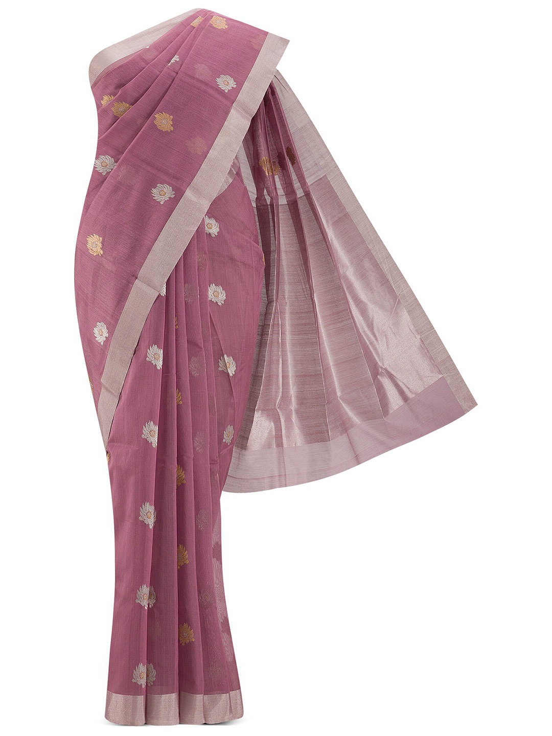 

Nalli Next Mauve & Silver-Toned Woven Design Zari Silk Cotton Chanderi Saree