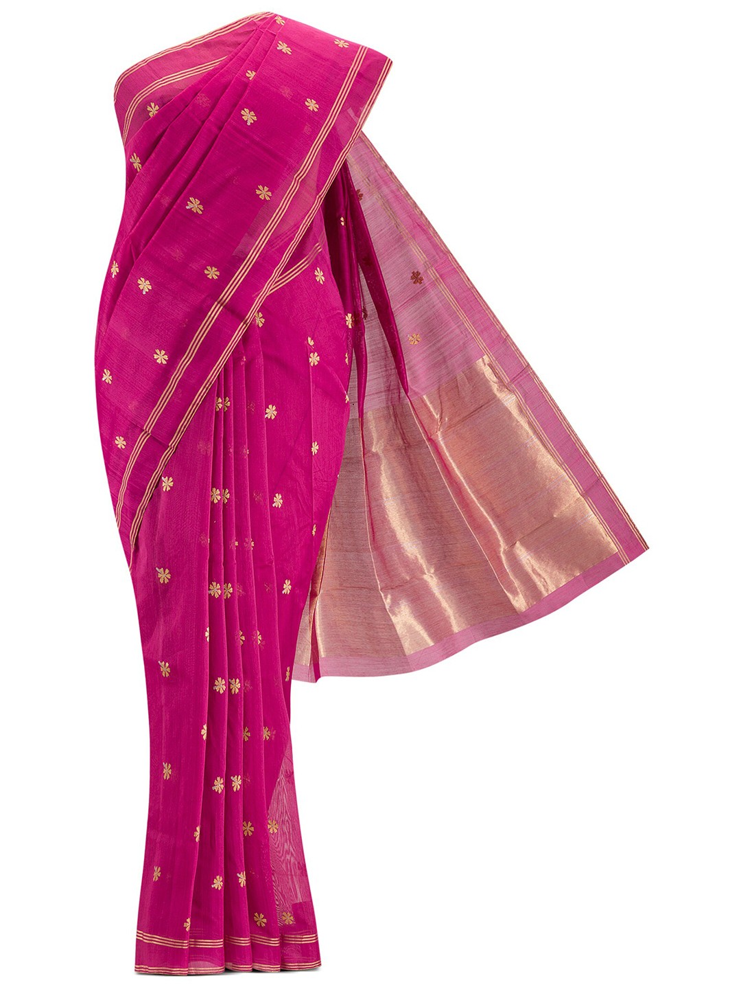 

Nalli Next Women Magenta & Gold-Toned Woven Design Zari Silk Cotton Chanderi Saree