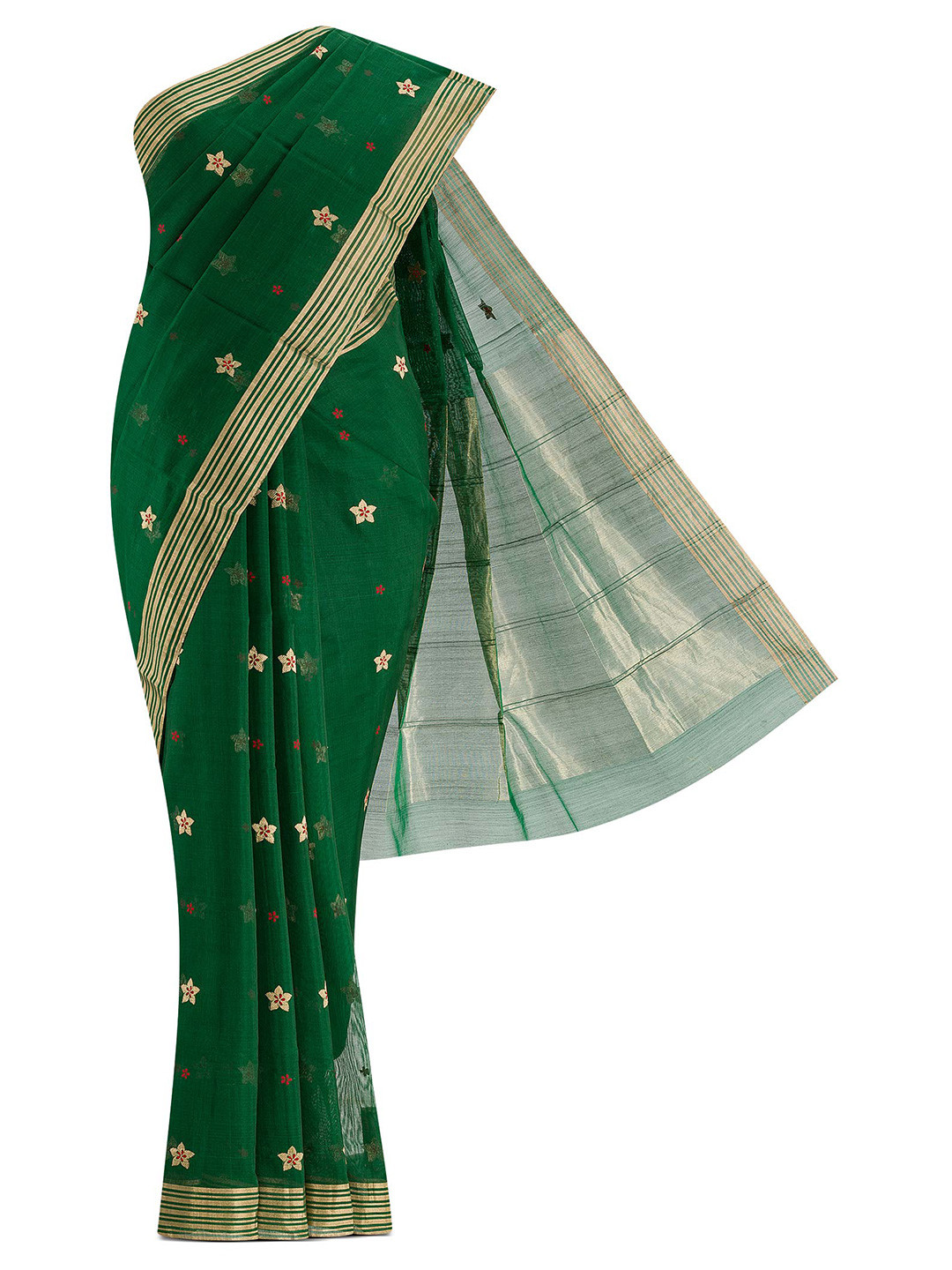 

Nalli Next Women Green & Gold-Toned Woven Design Zari Silk Cotton Chanderi Saree