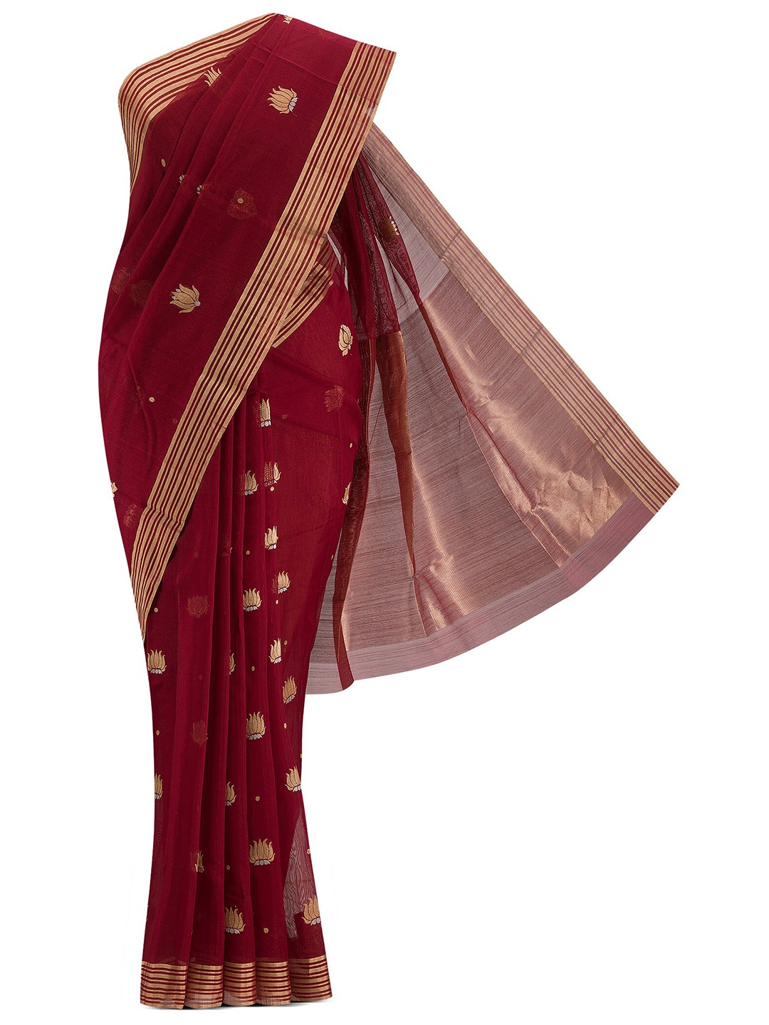 

Nalli Next Maroon & Gold-Toned Woven Design Zari Silk Cotton Chanderi Saree