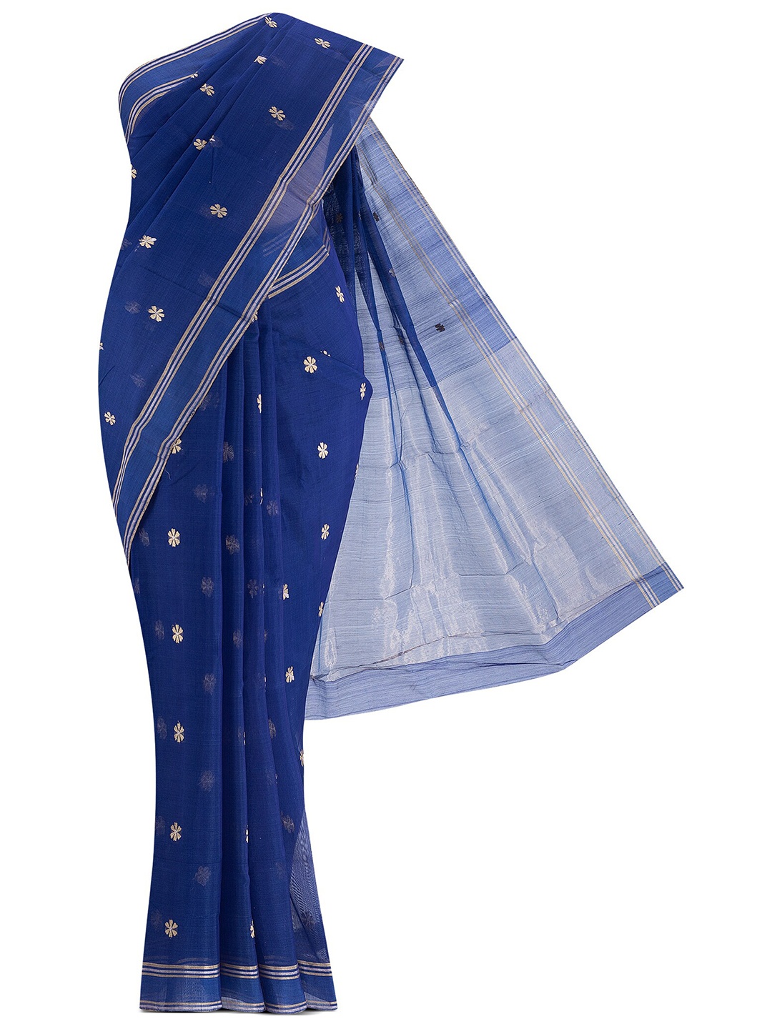 

Nalli Next Blue & Silver-Toned Woven Design Zari Silk Cotton Chanderi Saree