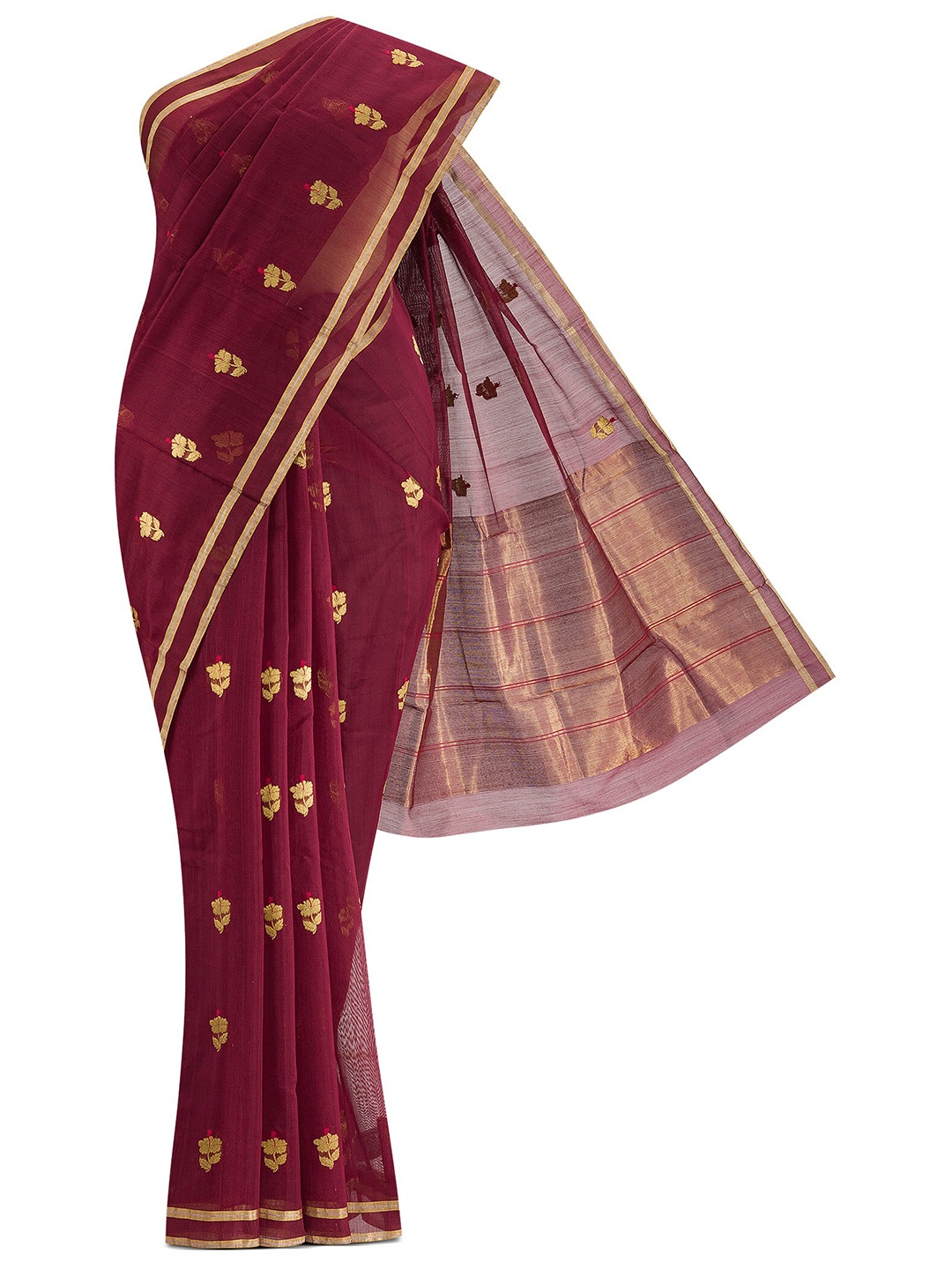 

Nalli Next Maroon & Gold-Toned Woven Design Zari Silk Cotton Chanderi Saree