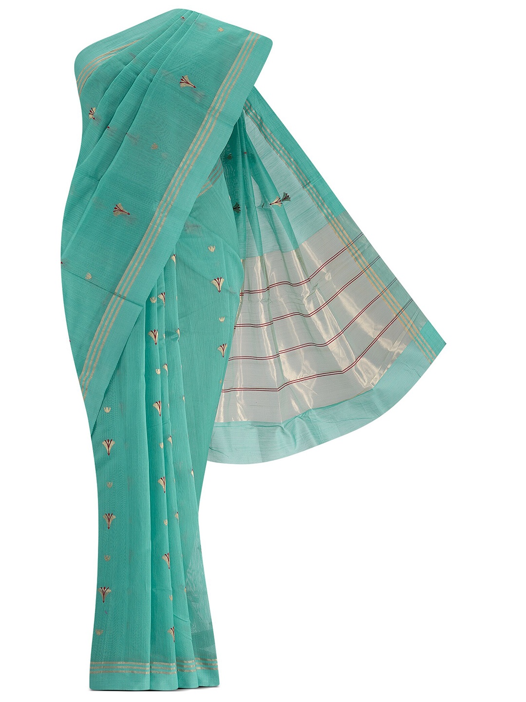 

Nalli Next Women Teal & Gold-Toned Woven Design Zari Silk Cotton Chanderi Saree