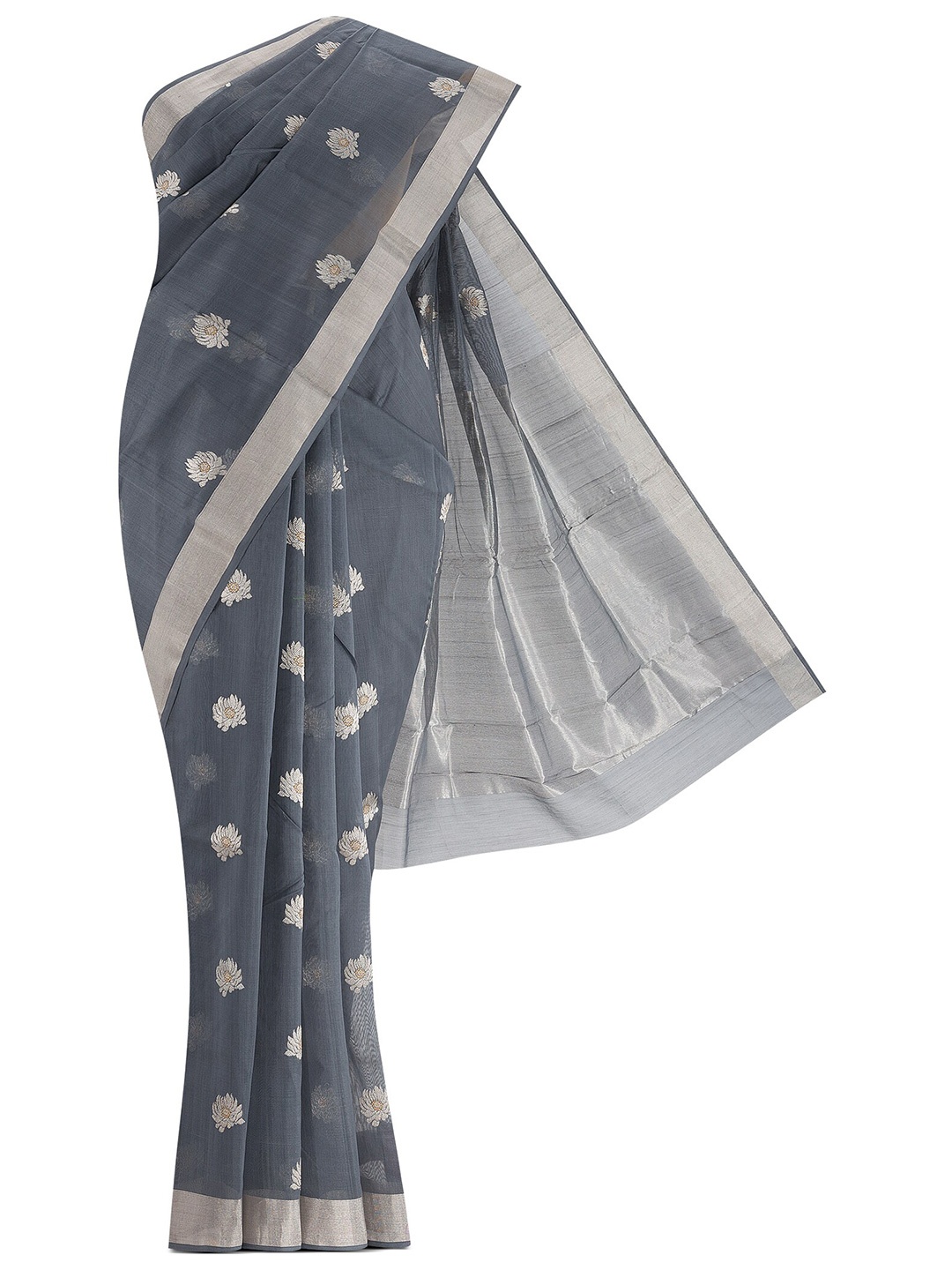 

Nalli Next Grey & Beige Woven Design Zari Silk Cotton Chanderi Saree