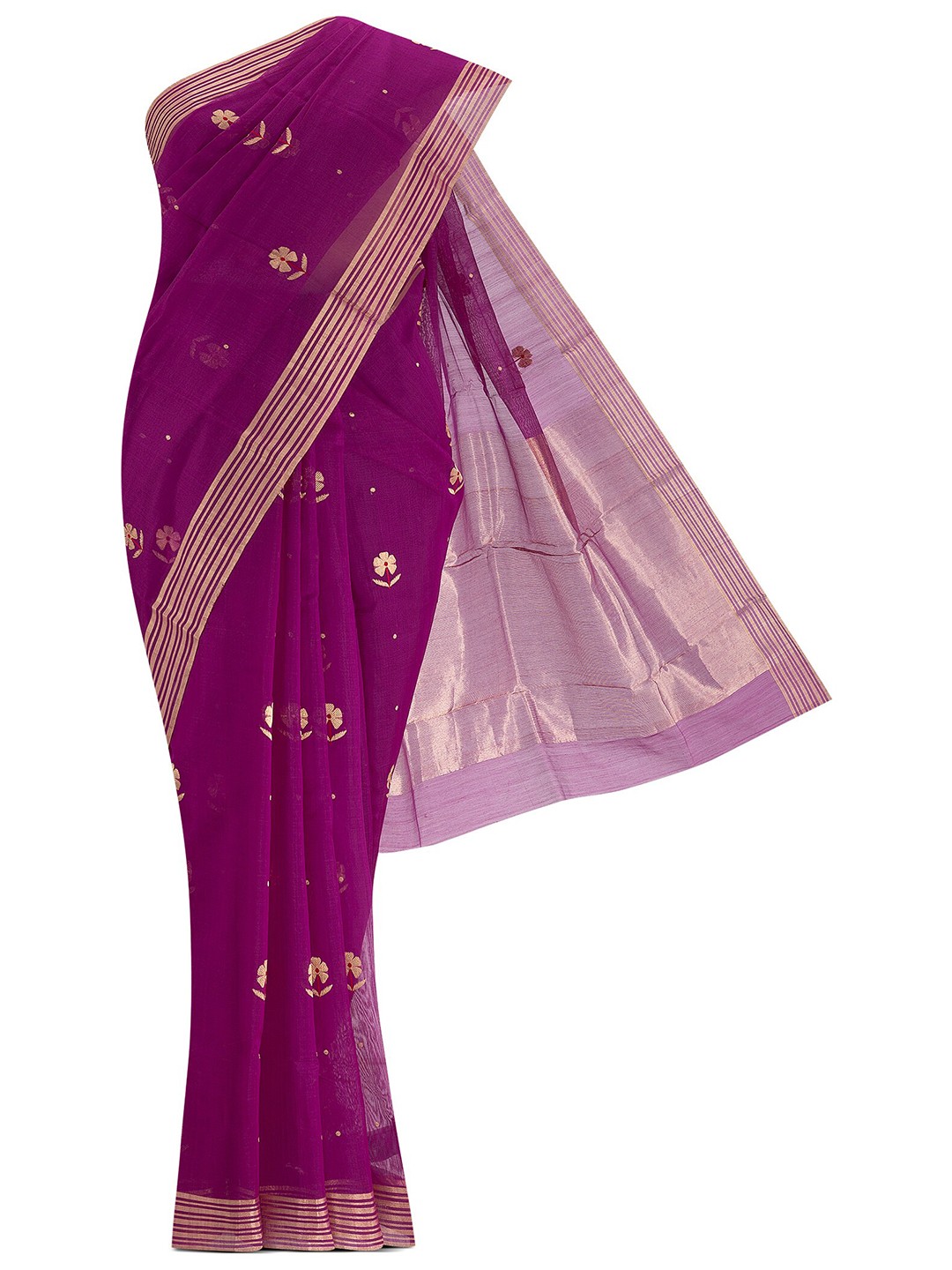 

Nalli Next Magenta & Gold-Toned Woven Design Zari Silk Cotton Chanderi Saree