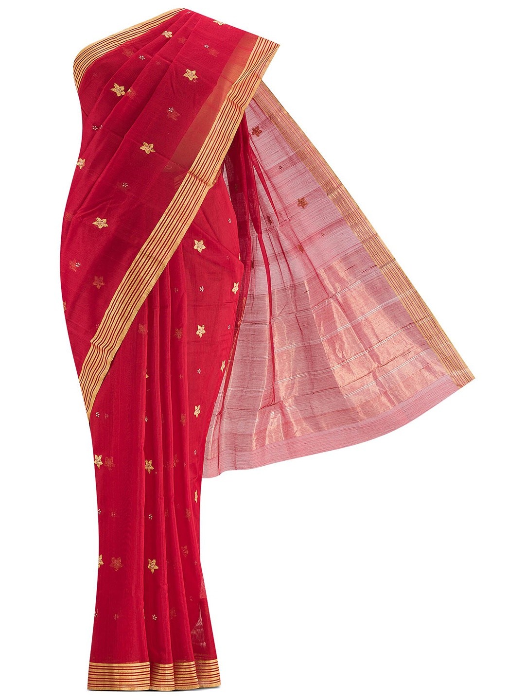 

Nalli Next Red & Gold-Toned Woven Design Zari Silk Cotton Chanderi Saree