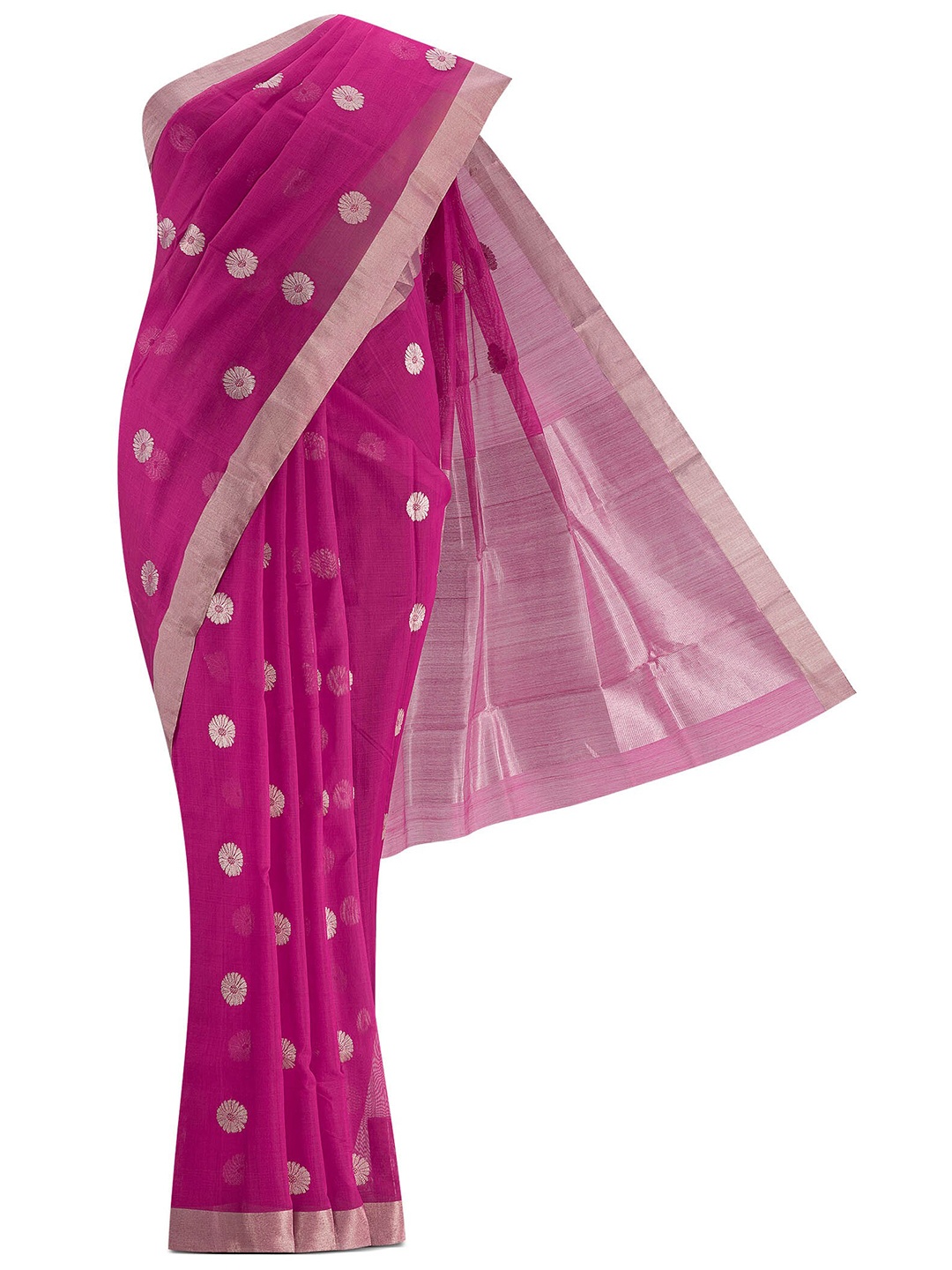 

Nalli Next Pink & Gold-Toned Floral Zari Silk Cotton Chanderi Saree