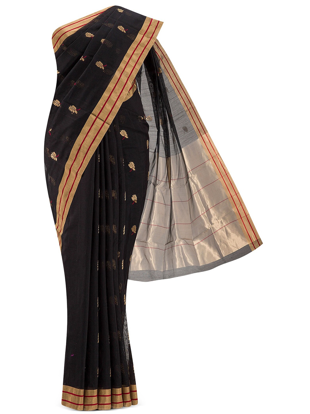 

Nalli Next Black & Red Woven Design Zari Silk Cotton Chanderi Saree