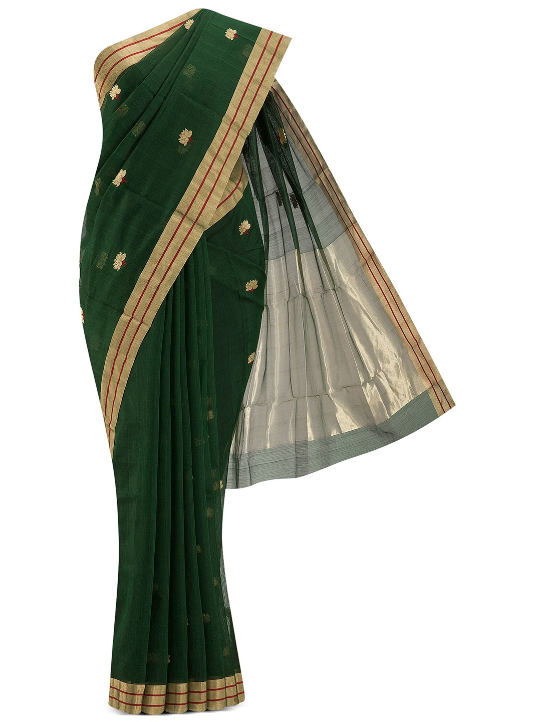 

Nalli Next Women Green & Gold Woven Design Zari Silk Cotton Chanderi Saree