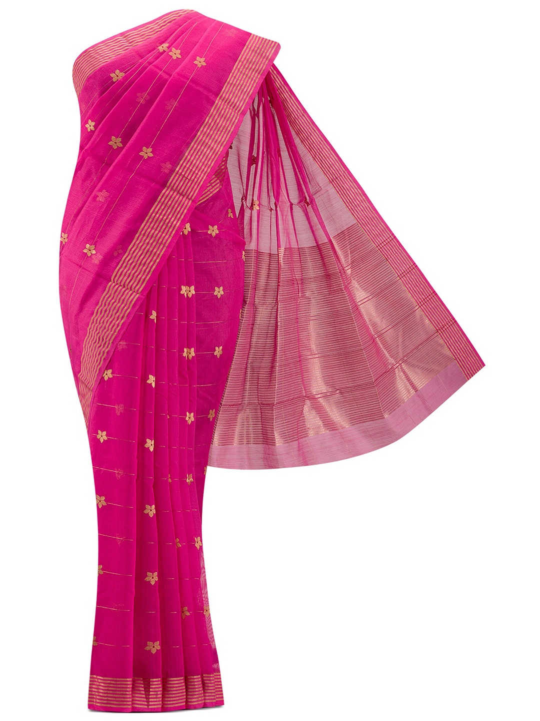 

Nalli Next Pink & Gold-Toned Woven Design Zari Silk Cotton Chanderi Saree