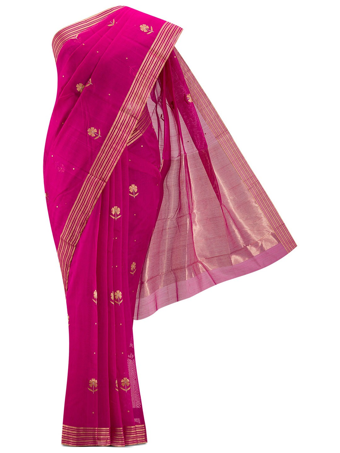 

Nalli Next Pink & Gold-Toned Woven Design Zari Silk Cotton Chanderi Saree