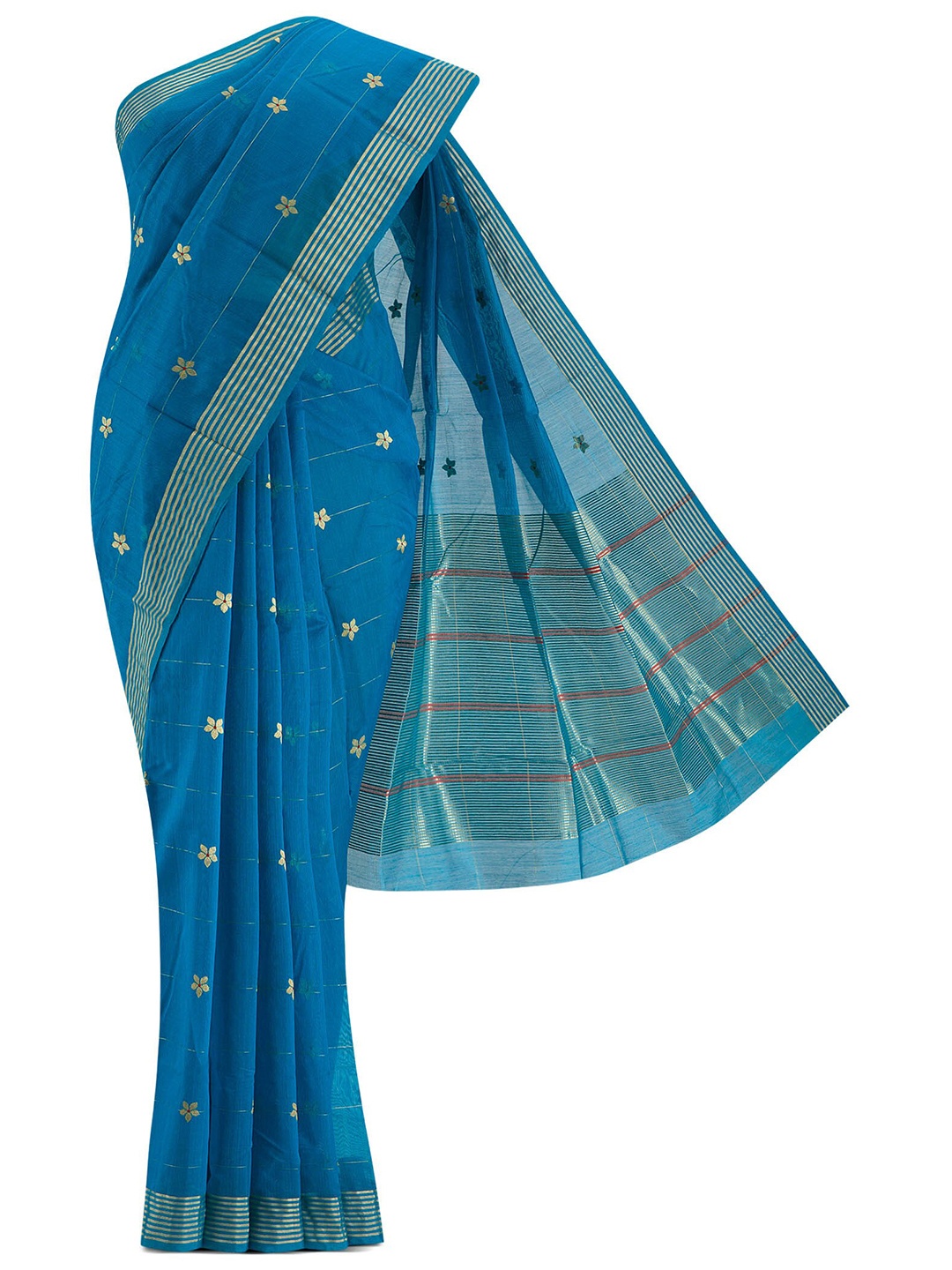 

Nalli Next Blue & Gold-Toned Woven Design Zari Silk Cotton Chanderi Saree