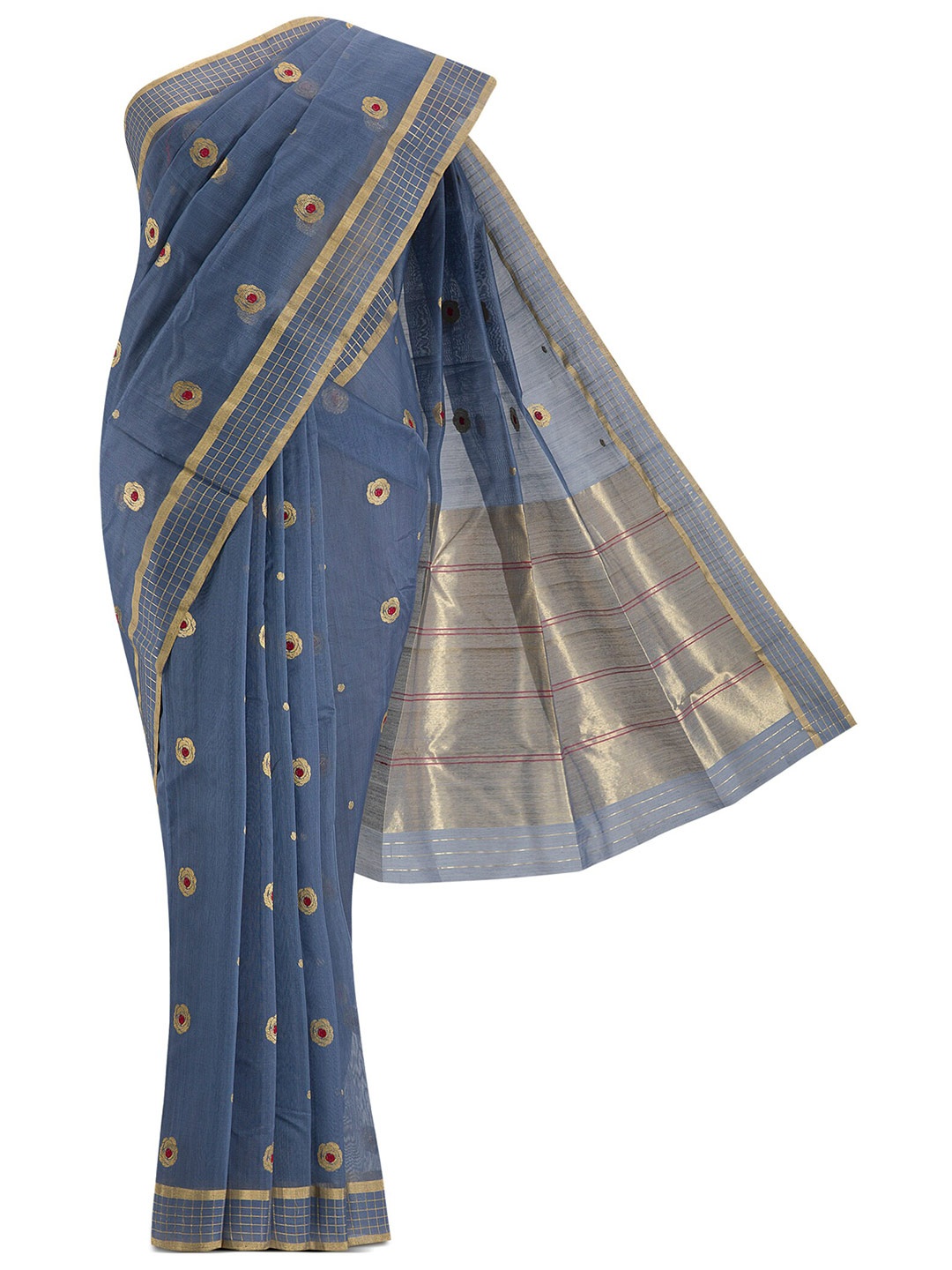 

Nalli Next Grey & Gold-Toned Woven Design Zari Silk Cotton Chanderi Saree