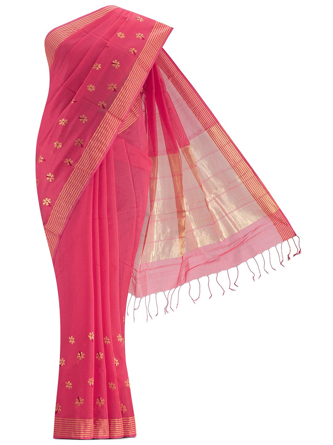 

Nalli Next Pink & Gold-Toned Woven Design Zari Silk Cotton Chanderi Saree