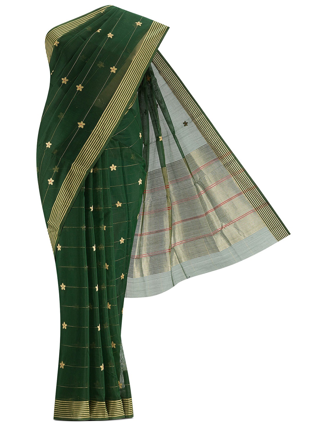 

Nalli Next Green & Red Woven Design Zari Silk Cotton Chanderi Saree