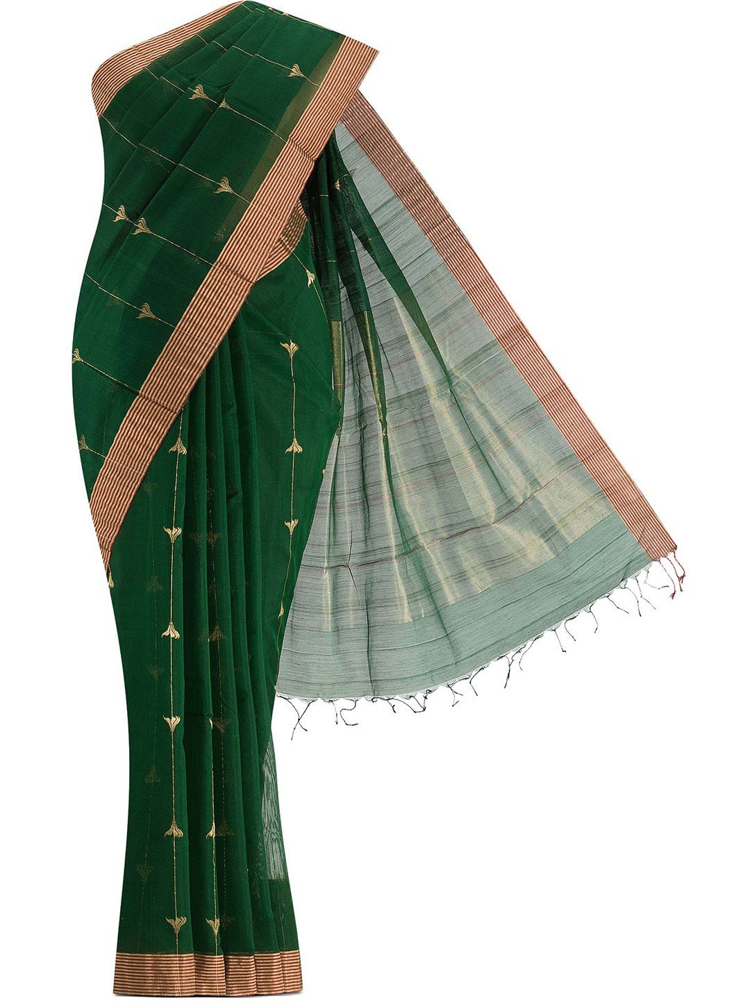 

Nalli Next Green & Gold-Toned Woven Design Zari Silk Cotton Chanderi Saree