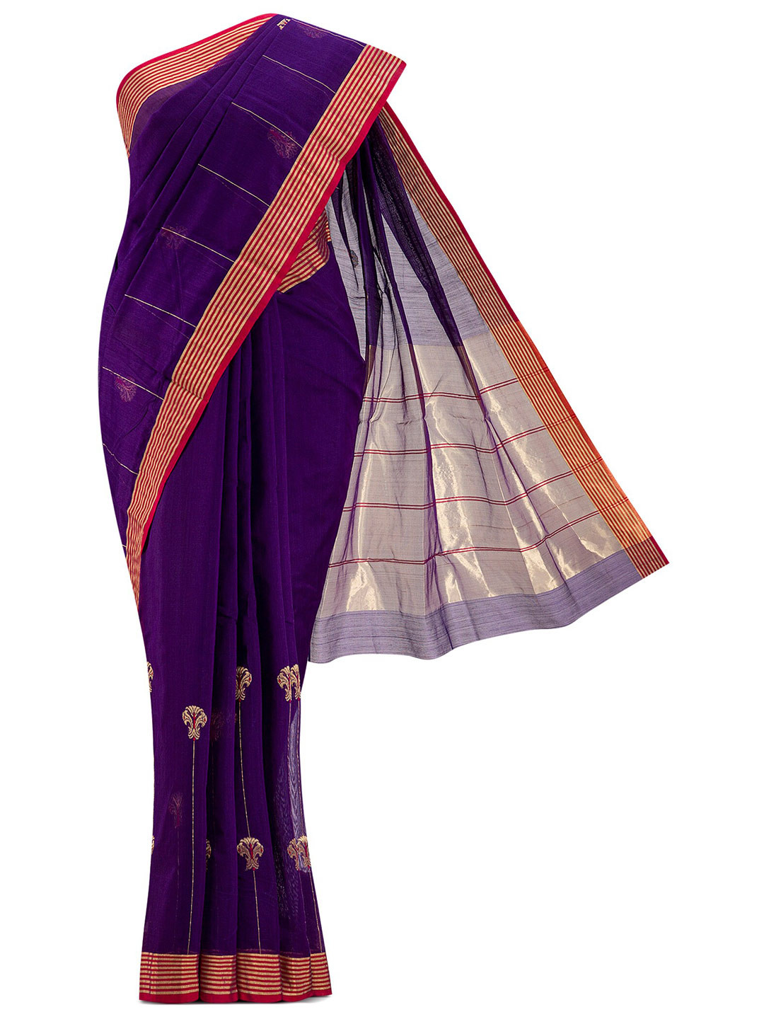 

Nalli Next Purple & Red Woven Design Zari Silk Cotton Chanderi Saree