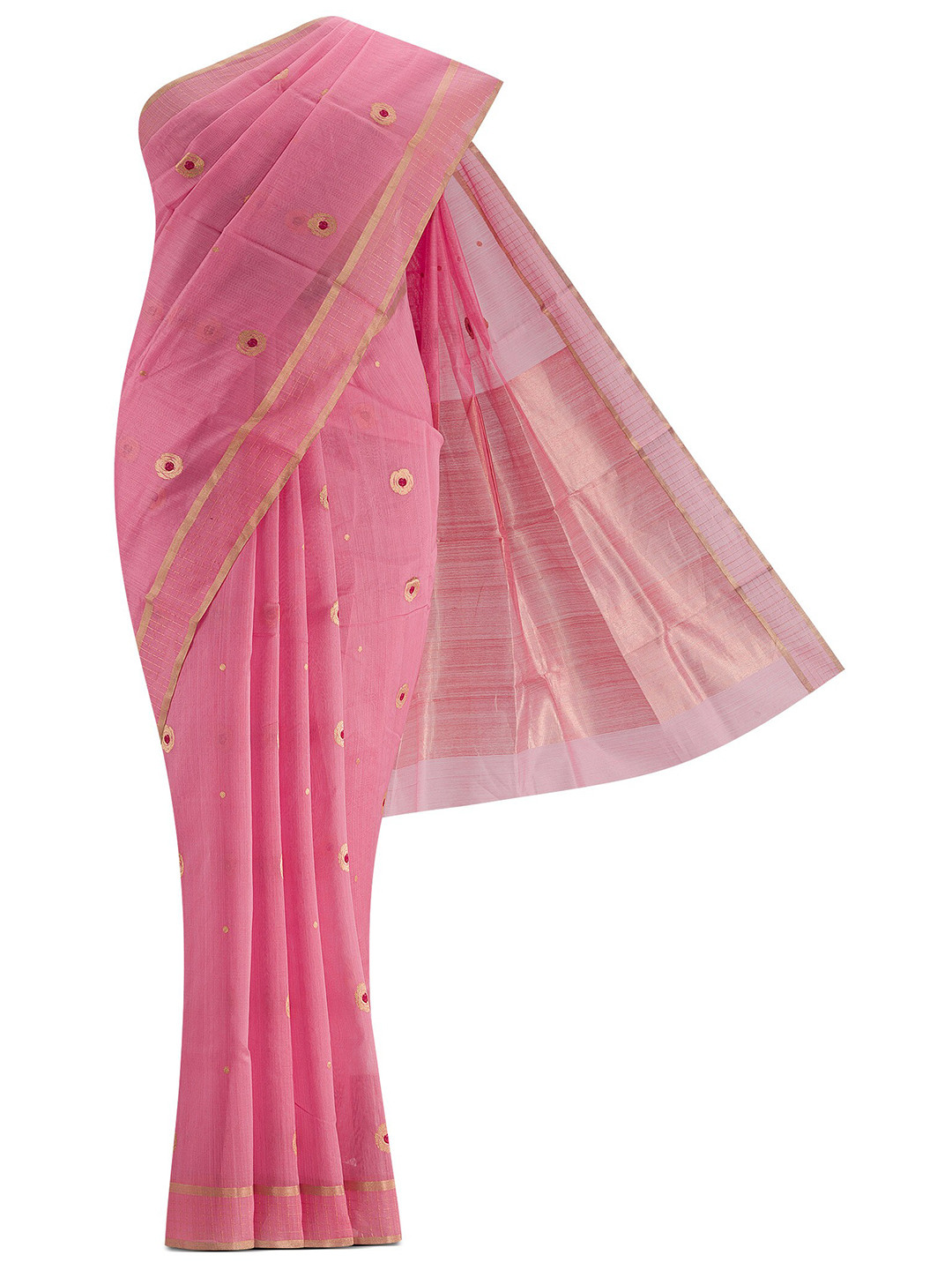 

Nalli Next Pink & Red Woven Design Zari Silk Cotton Chanderi Saree