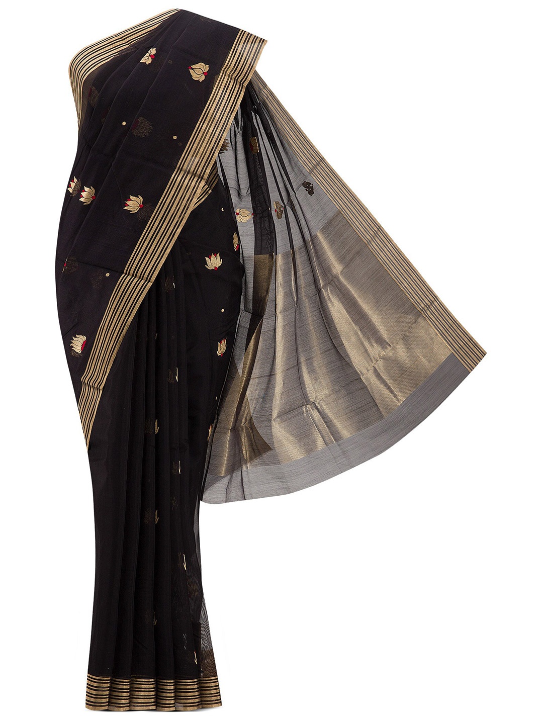 

Nalli Next Black & Gold-Toned Woven Design Zari Silk Cotton Chanderi Saree