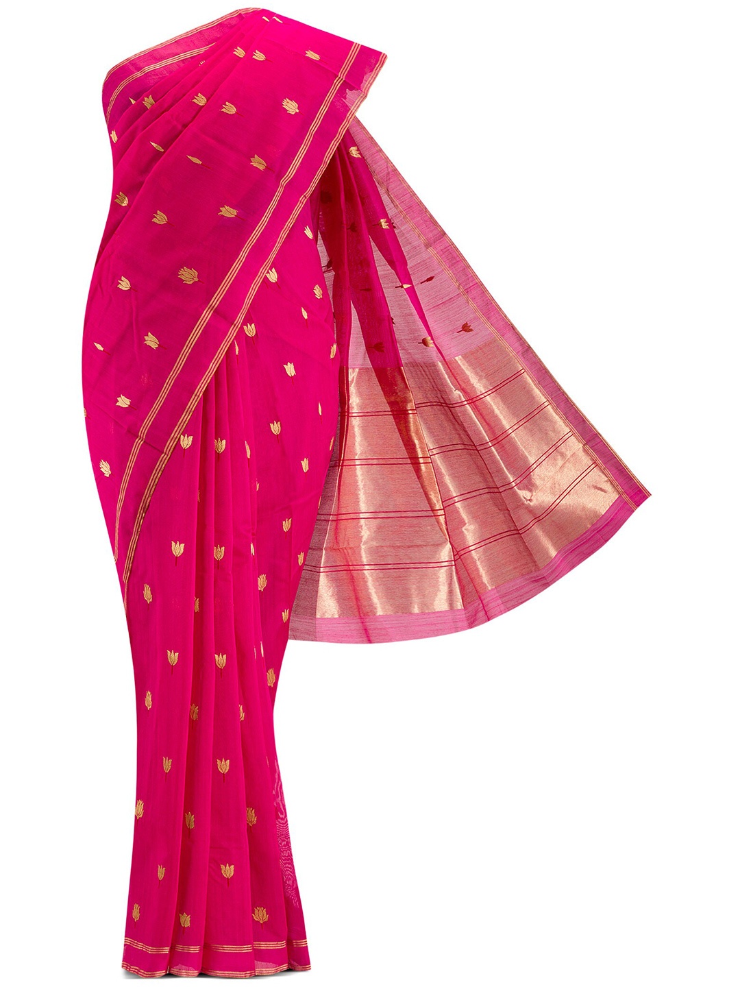 

Nalli Next Pink & Gold-Toned Woven Design Zari Silk Cotton Chanderi Saree