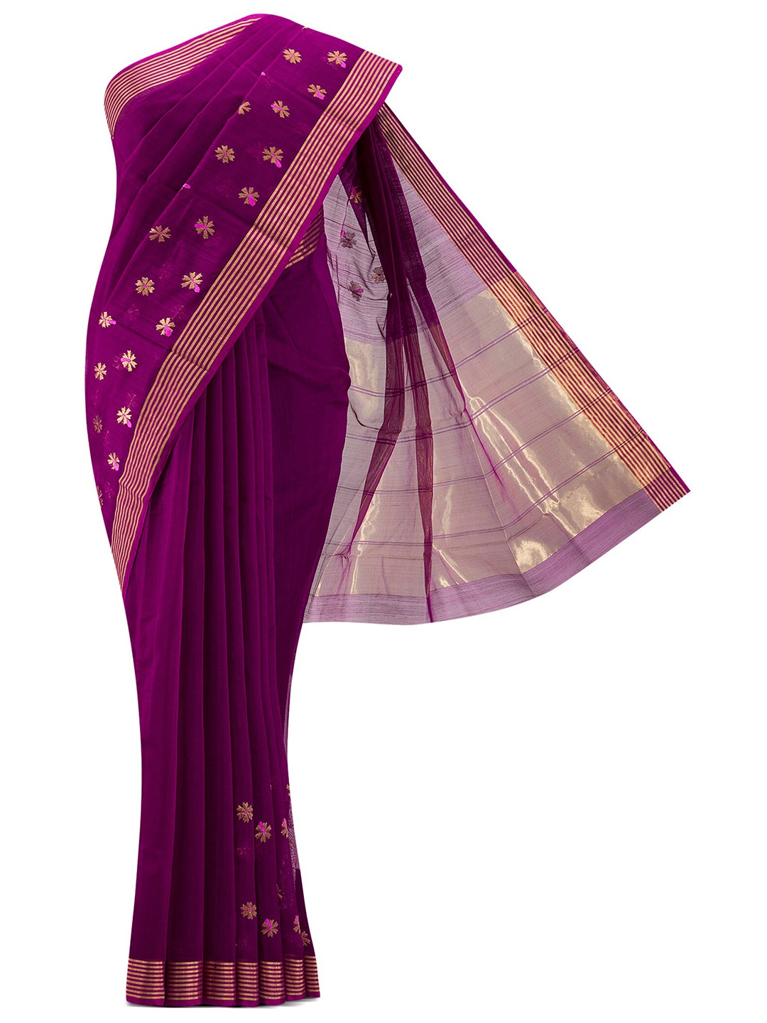 

Nalli Next Magenta & Pink Woven Design Zari Silk Cotton Chanderi Saree