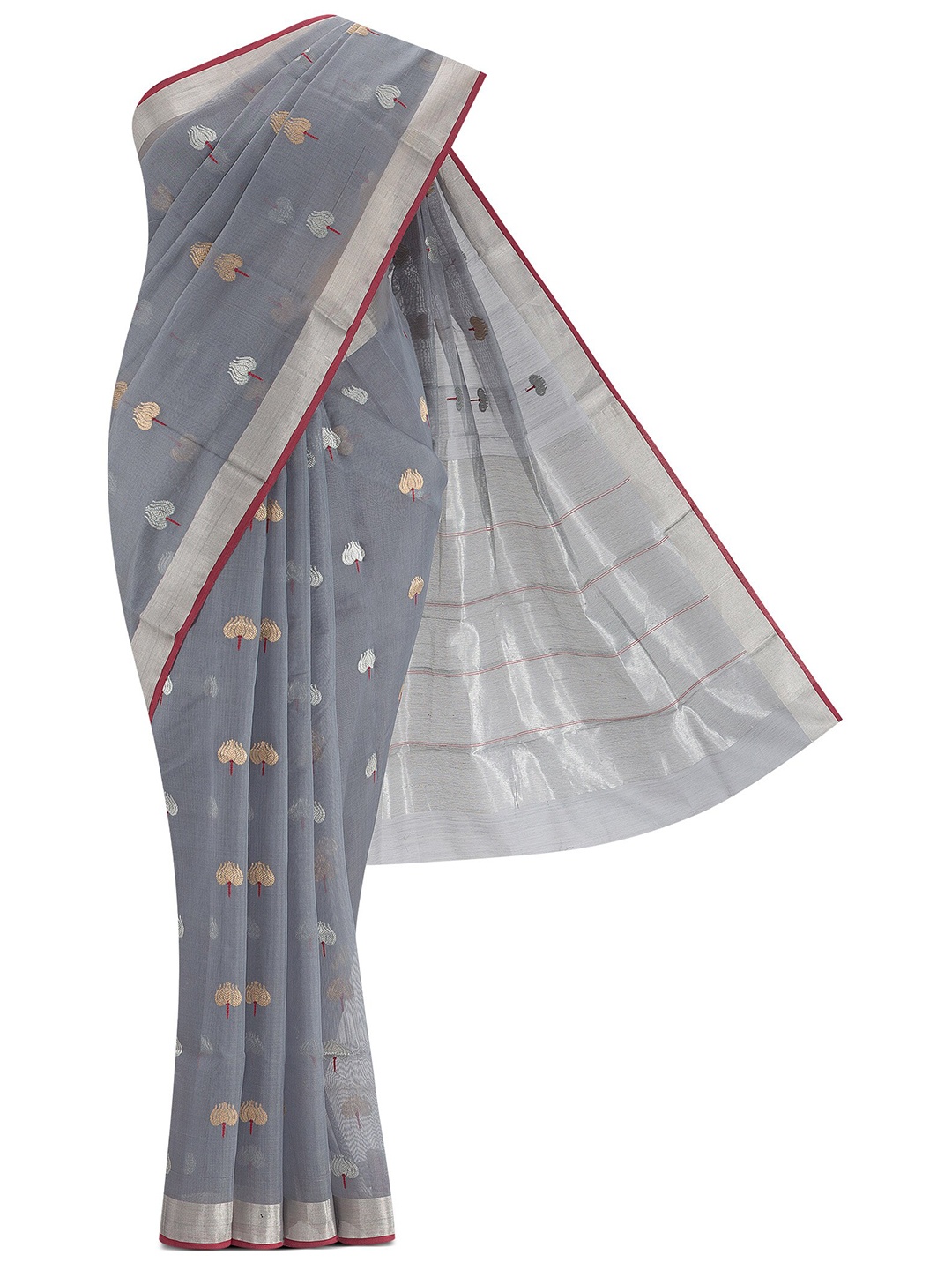 

Nalli Next Grey Woven Design Zari Silk Cotton Chanderi Saree