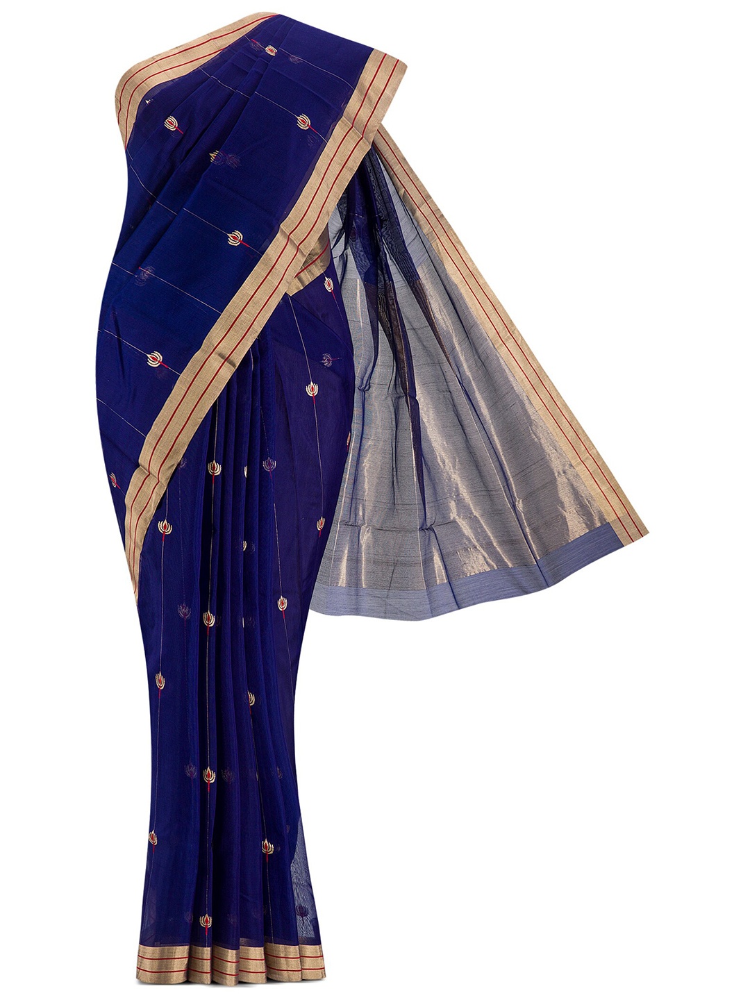 

Nalli Next Women Blue & Gold-Toned Woven Design Zari Silk Cotton Chanderi Saree
