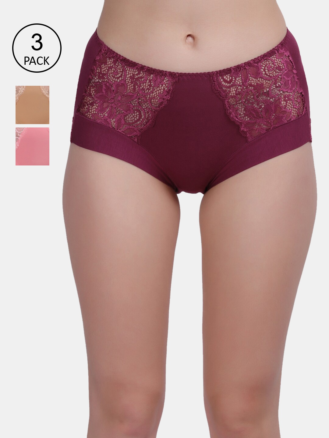 

Amour Secret Women Pack Of 3 Maroon & Nude Briefs