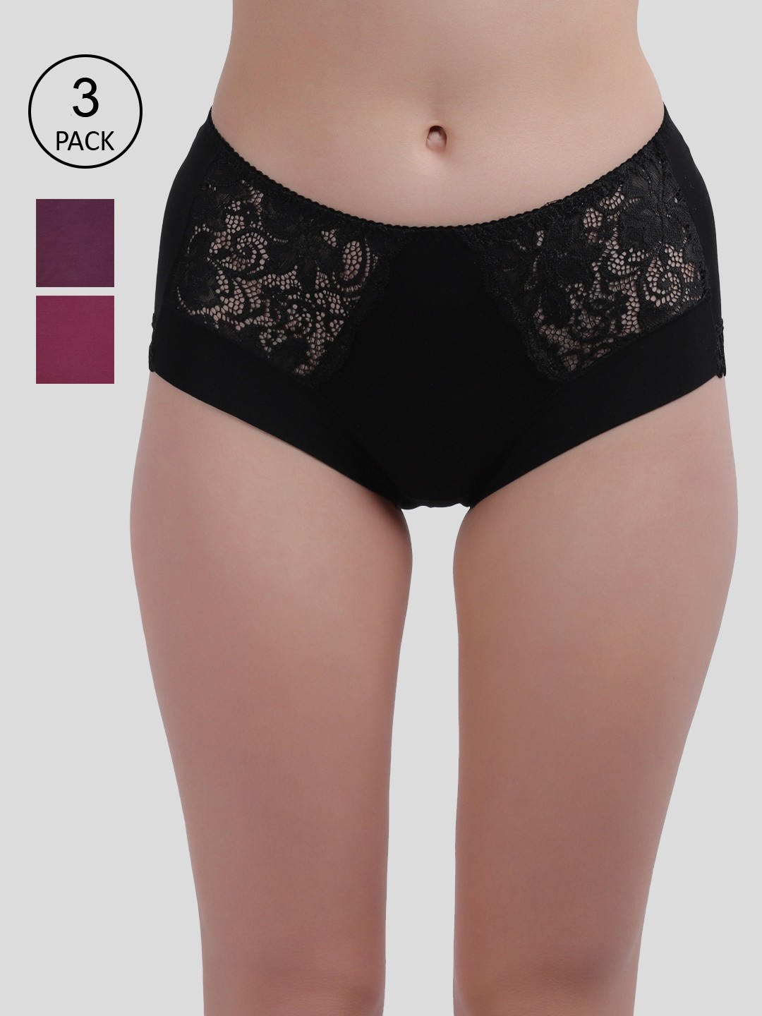 

Amour Secret Women Pack Of 3 Solid Hipster High-Rise Briefs, Black