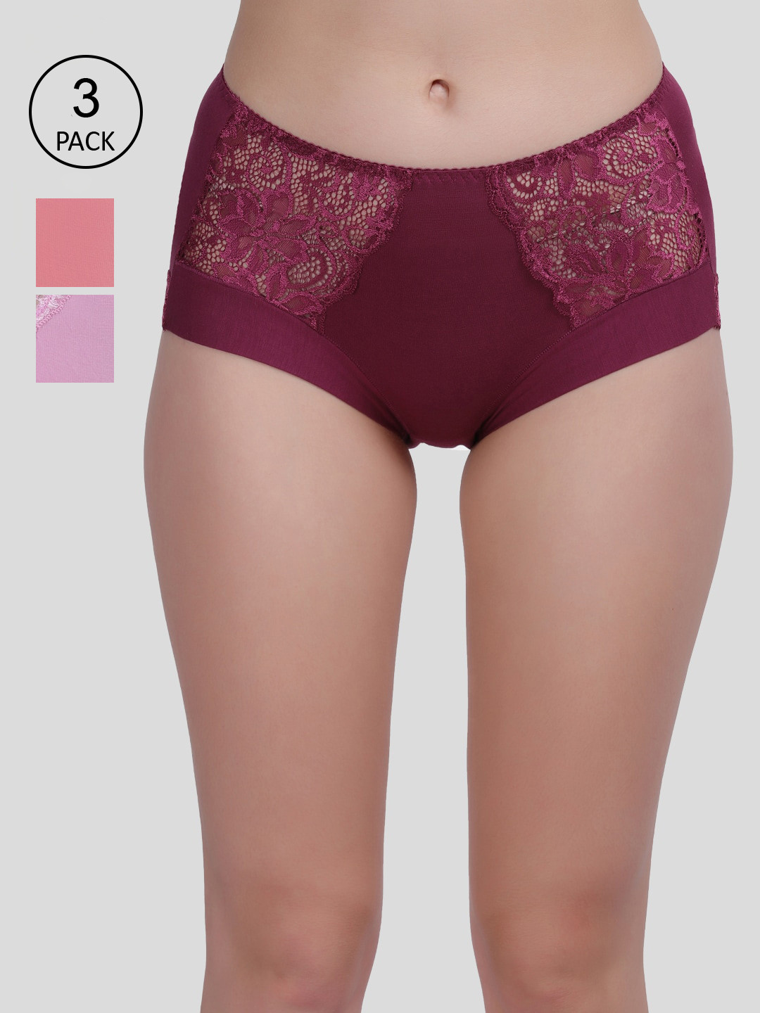 

Amour Secret Women Pack Of 3 Maroon & Purple-Coloured Solid High-Rise Hipster Briefs P5412_Mrn_Pch_Prl