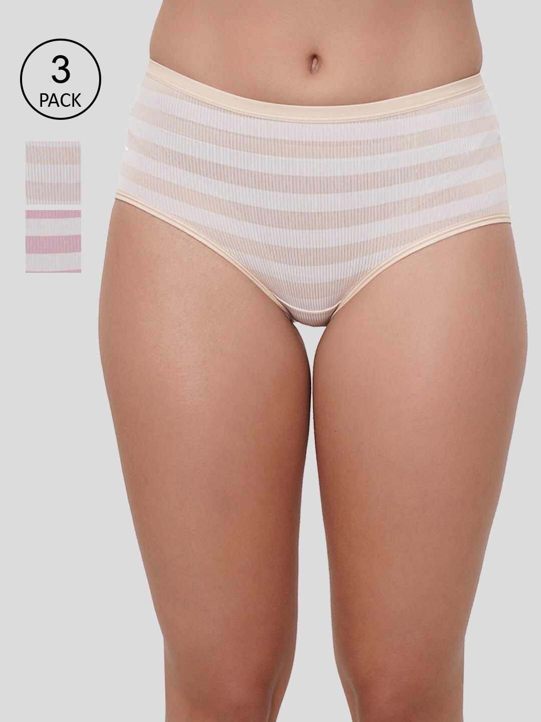 

Amour Secret Women Pack Of 3 Pink, Peach & Nude Striped Hipster Briefs