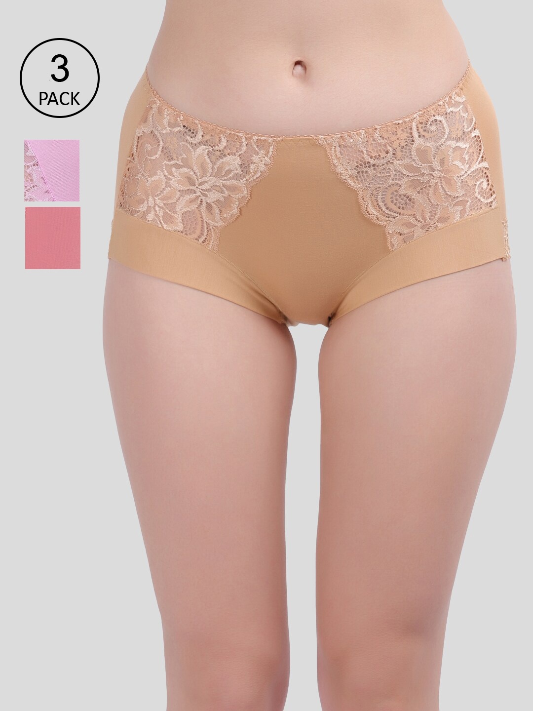 

Amour Secret Women Pack Of 3 Purple &Peach Colored Self Design Bikini Briefs